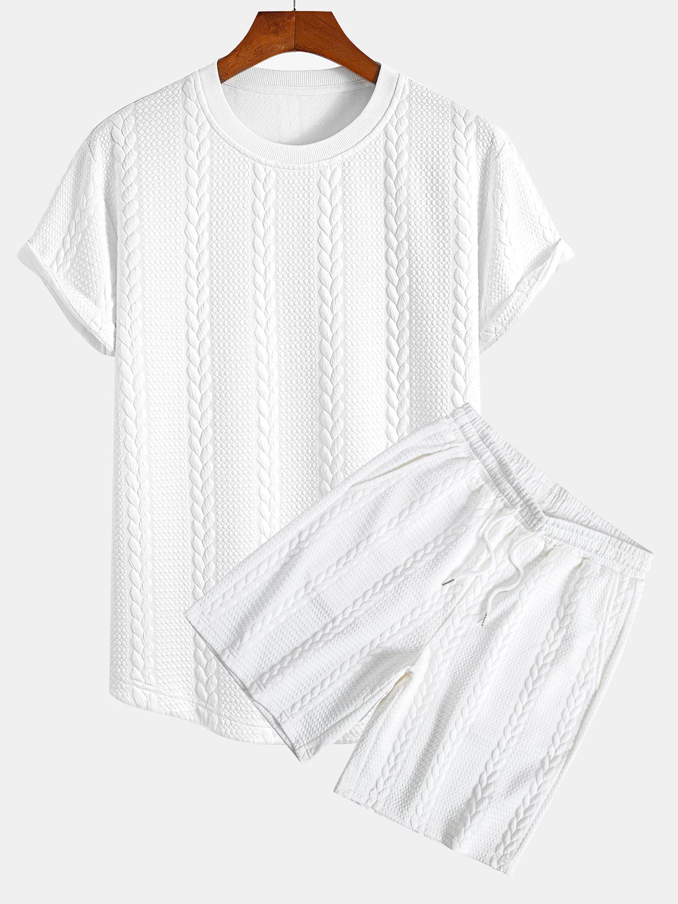 Aarón® | Twist Jacquard Arc Hem T-Shirt & Twist Jacquard Shorts