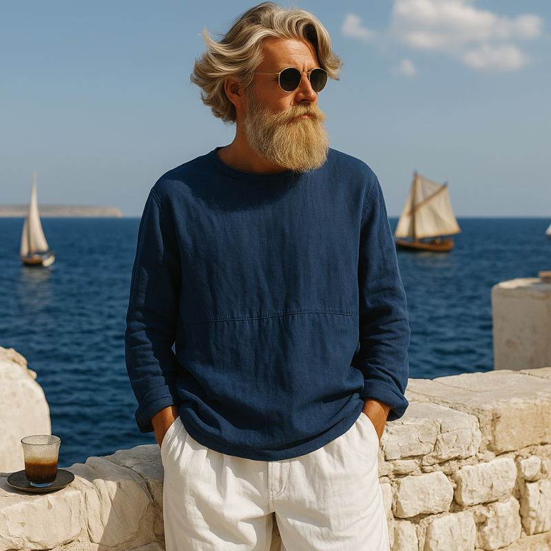 Theo | Men'S Casual Breathable Cotton Linen Round Neck Loose Long-Sleeved T-Shirt