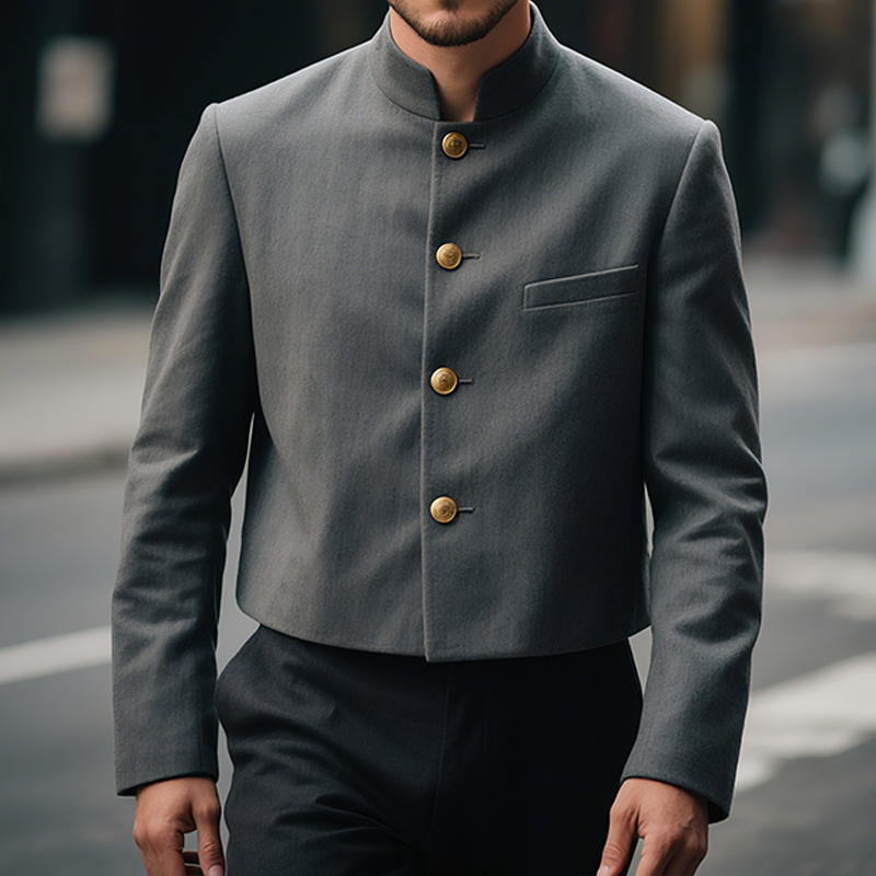 Frank | Men'S Retro Casual Stand Collar Cropped Single Breasted Blazer