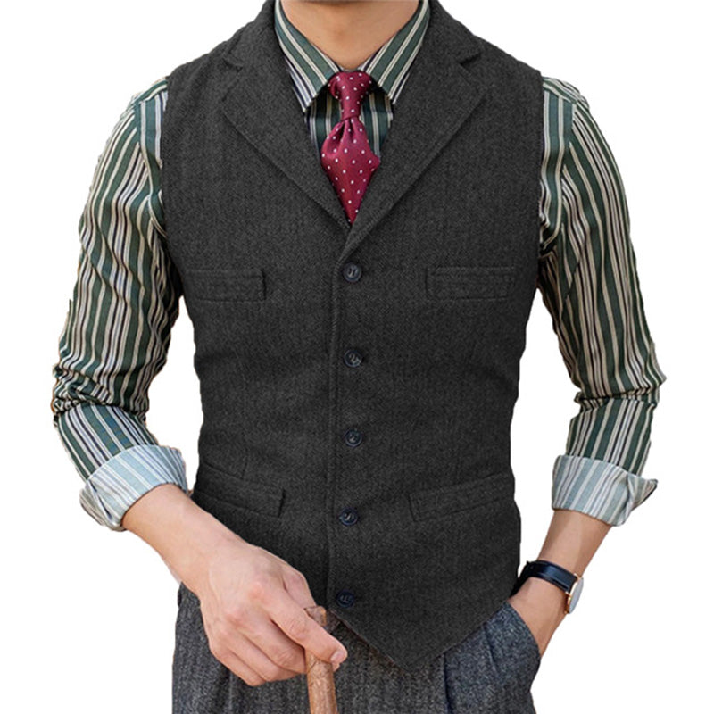 Men's Vintage Classic Wool Blended Lapel Single Breasted Suit Vest