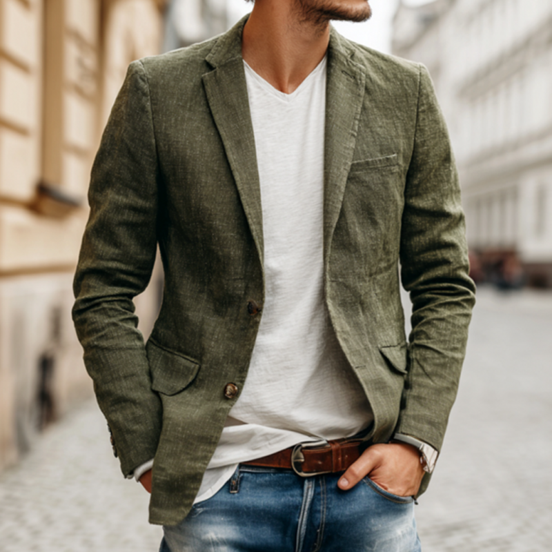 Simon | Men'S Casual Solid Color Breathable Linen Notch Lapel Single-Breasted Slim-Fit Blazer