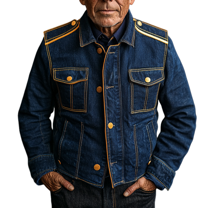 Ian | Men'S Vintage Washed Navy Multi-Pocket Denim Jacket