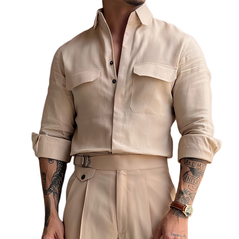 Antonio | Men'S Retro Casual Linen Solid Color Lapel Long Sleeve Shirt