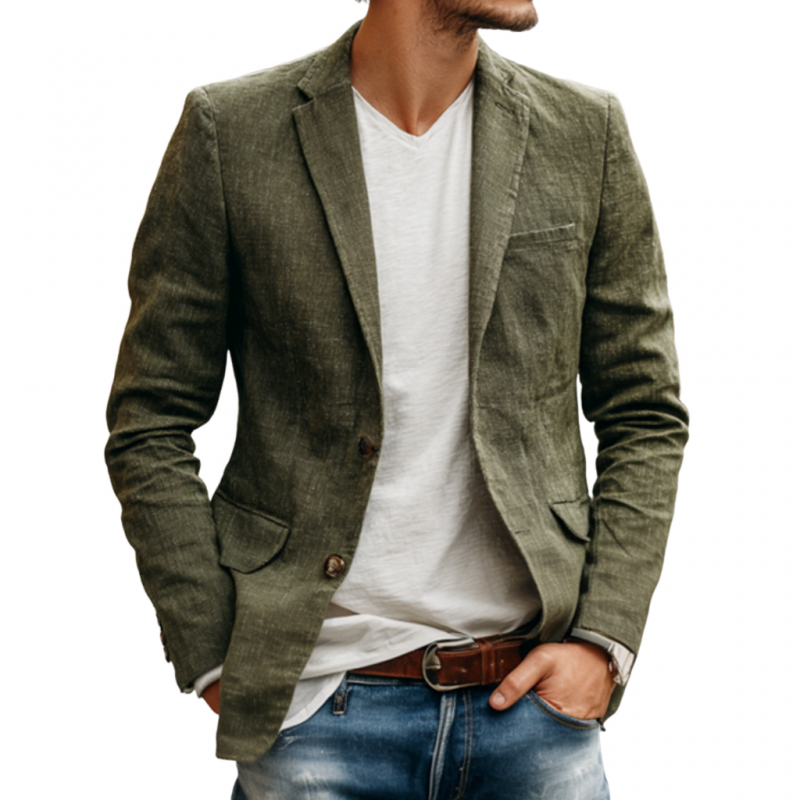 Simon | Men'S Casual Solid Color Breathable Linen Notch Lapel Single-Breasted Slim-Fit Blazer