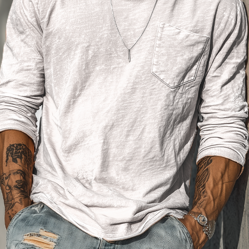 Troy | Men'S Spring And Summer Casual Tough Guy Style Round Neck Raw Edge Bamboo Cotton Long Sleeve T-Shirt