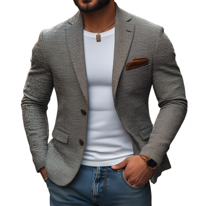 Larry | Men'S Stylish Houndstooth Notch Lapel Single-Breasted Slim-Fit Short Blazer