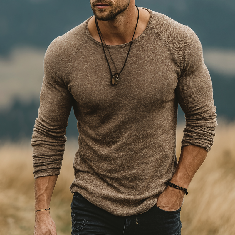 Diego | Men'S Retro Casual Round Neck Knitted Long Sleeve T-Shirt