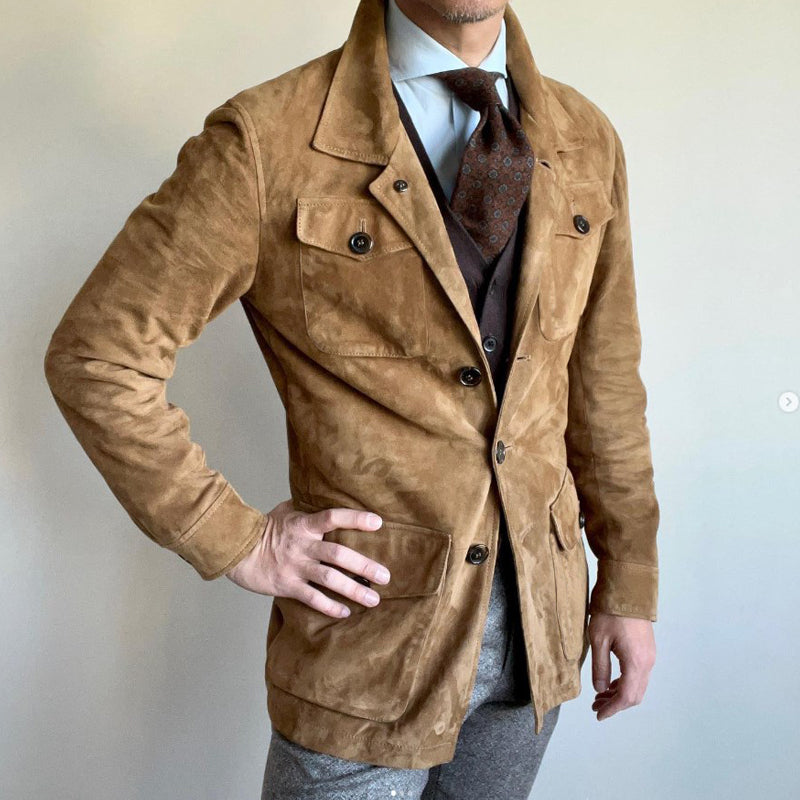 Men's Vine Solid Sede Lapellti-Pocket Jacket