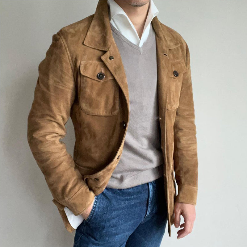Men's Vine Solid Sede Lapellti-Pocket Jacket