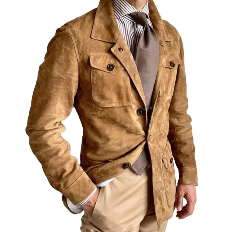 Men's Vine Solid Sede Lapellti-Pocket Jacket