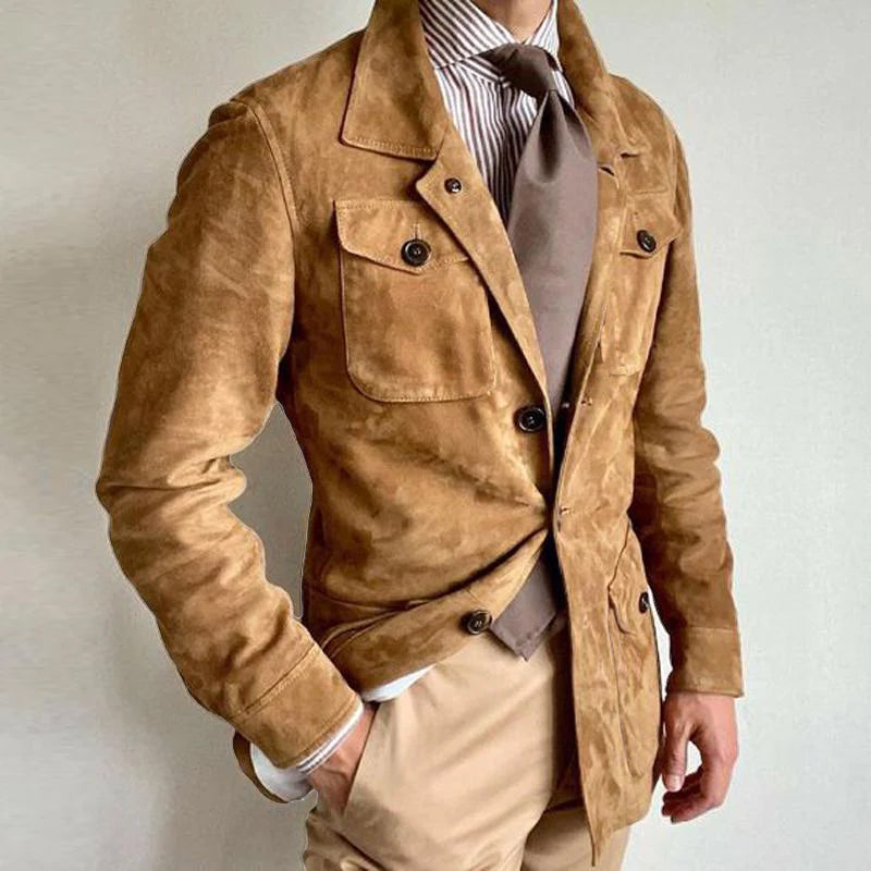 Men's Vine Solid Sede Lapellti-Pocket Jacket