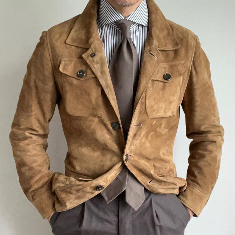 Men's Vine Solid Sede Lapellti-Pocket Jacket