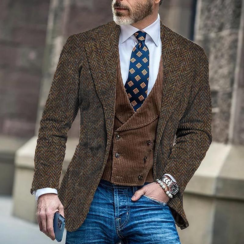 Men's Vintage Herringbone Single-breasted Blazer