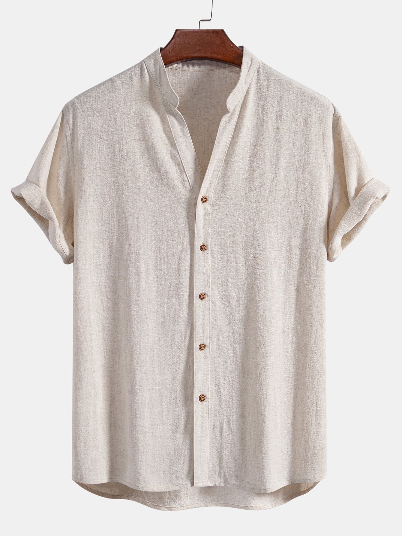Ambrosio® | Short Sleeve Linen Rayon Blend Stand Collar Shirt