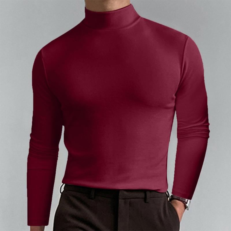 Men Casal Solid Color Fitted High Neck Long Sleeve T-Shirt