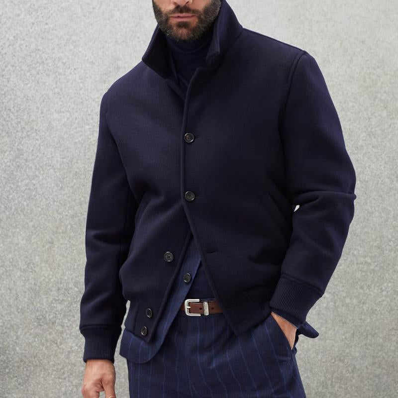 Men's Casal Stand Collar Wool Blend Single Breasted Bomber Jacket