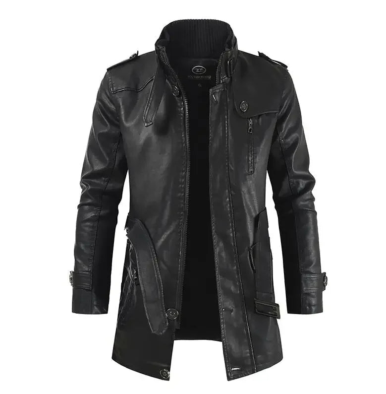 Myles | Elegant Long Leather Biker Jacket