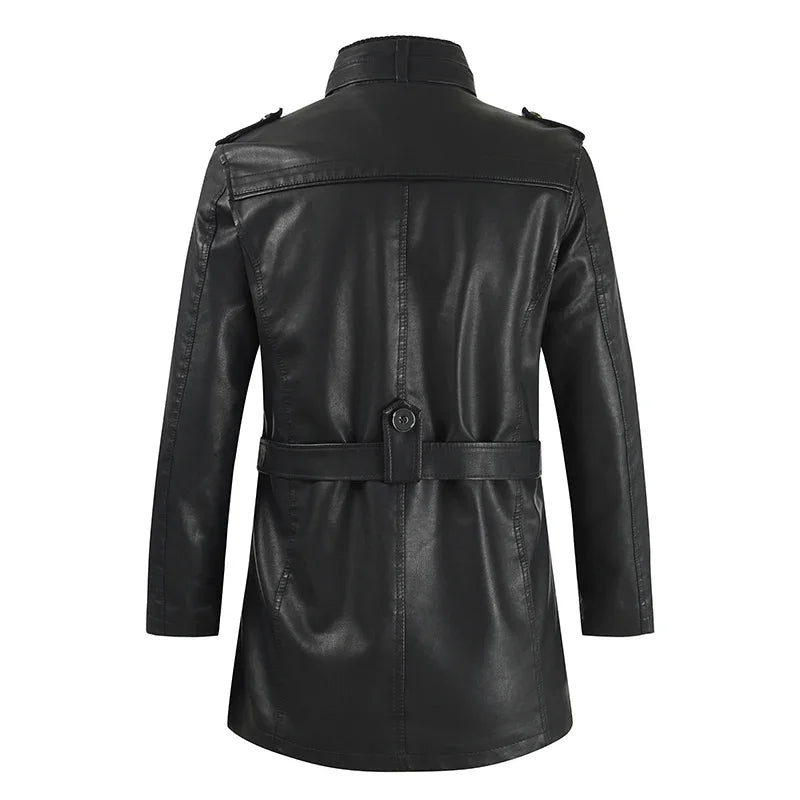 Myles | Elegant Long Leather Biker Jacket