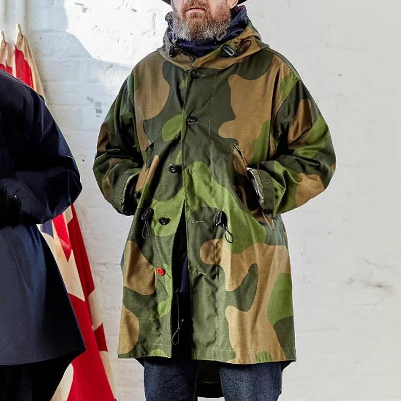Men's Camoflage Hooded Single Breasted Trench Coat