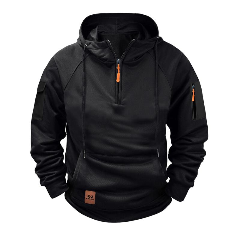Men's Solid Zip-Up Hoodie Raglan Sleeve Sweatshirt