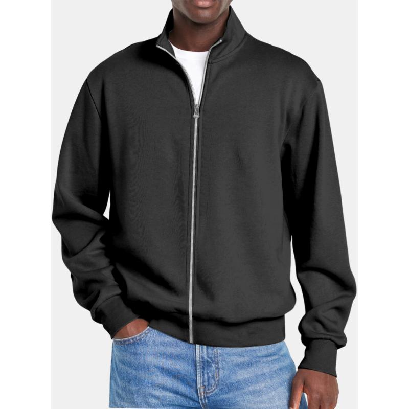 Men's Solid Coloripper Stand Collar Long Sleeve Sweatshirt Jacket