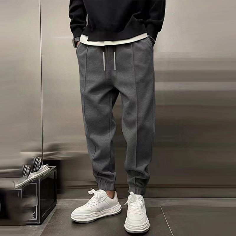 Men's Solid Plush Loose Elastic Waist Casual Sports Pants