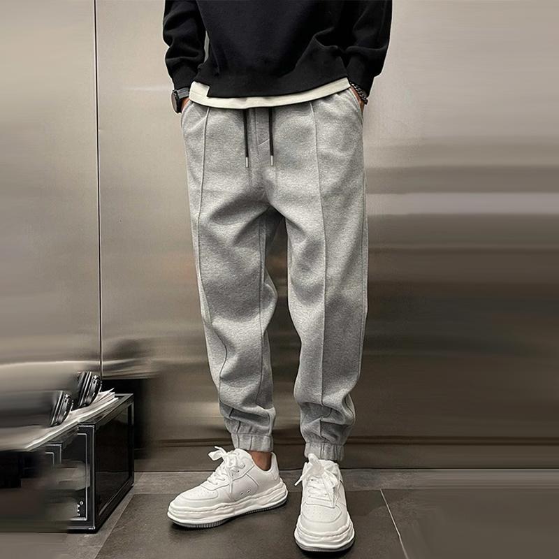 Men's Solid Plush Loose Elastic Waist Casual Sports Pants