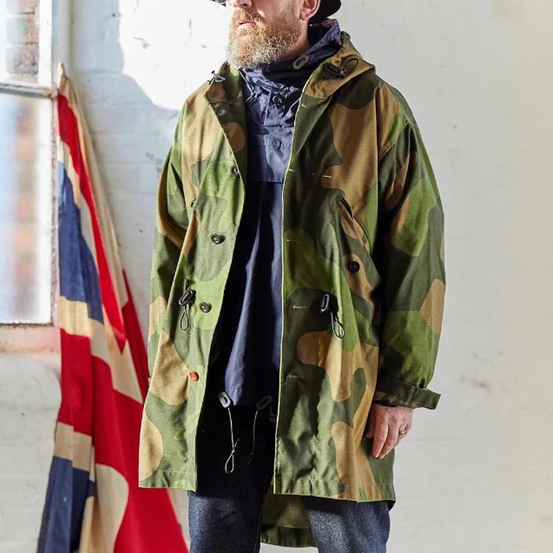 Men's Camoflage Hooded Single Breasted Trench Coat