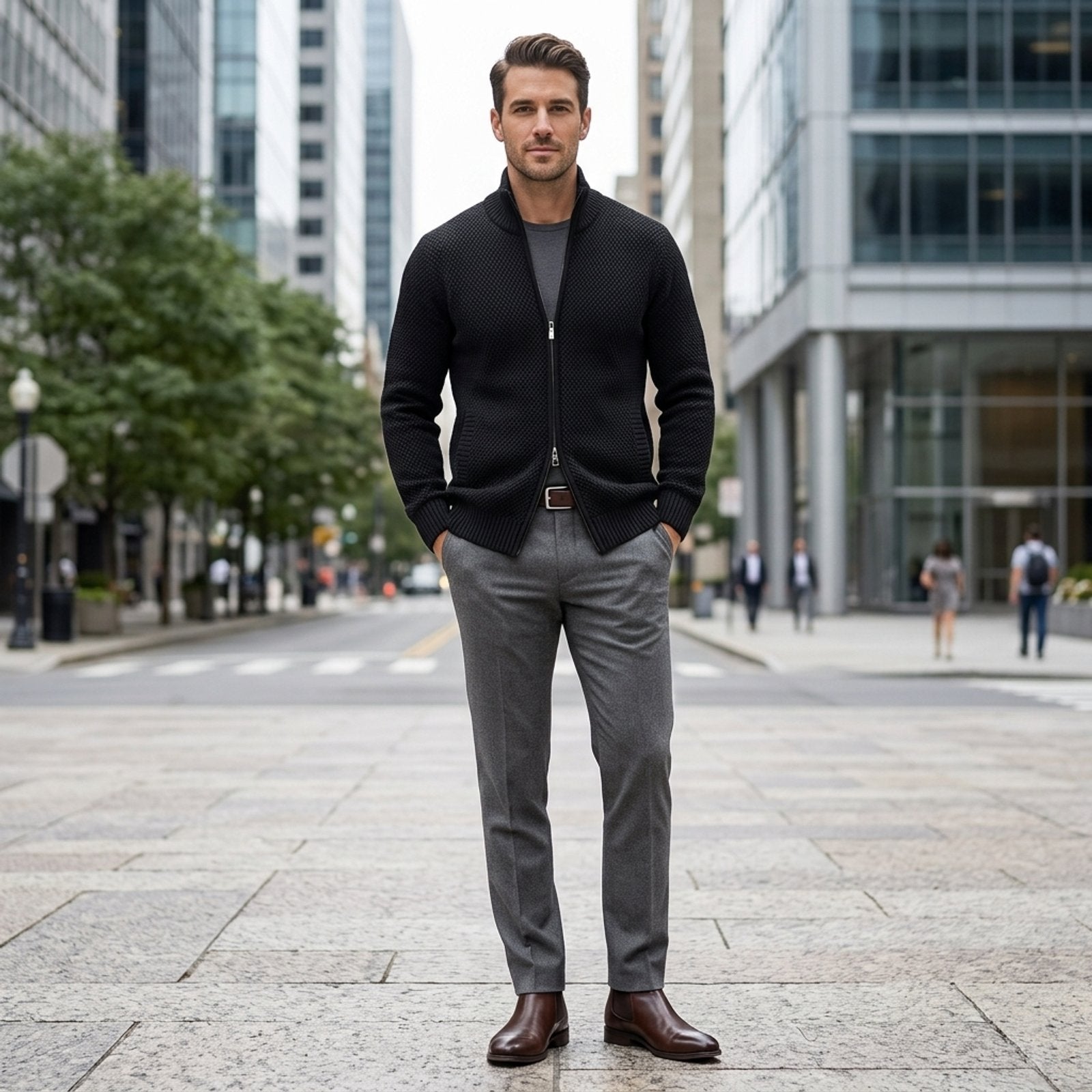 Dustin™ | Waffle-Knit Zip-Up Cardigan Sweater
