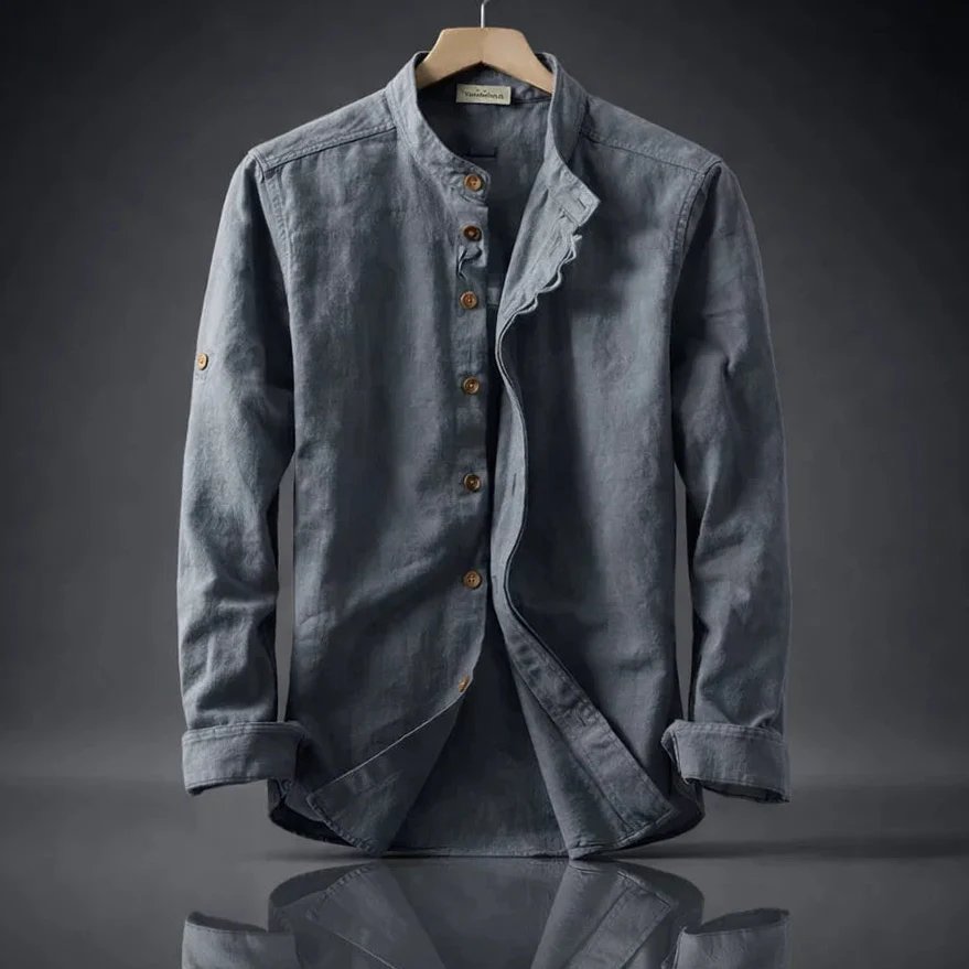 Leopold™ | Premium Cotton Stand Collar Shirt with Artisanal Buttons