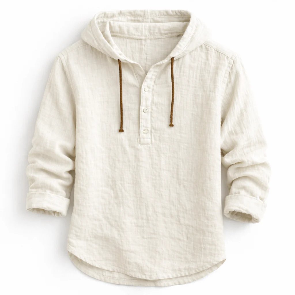 Randolph™ | Linen Hoodie with Button Placket Detail