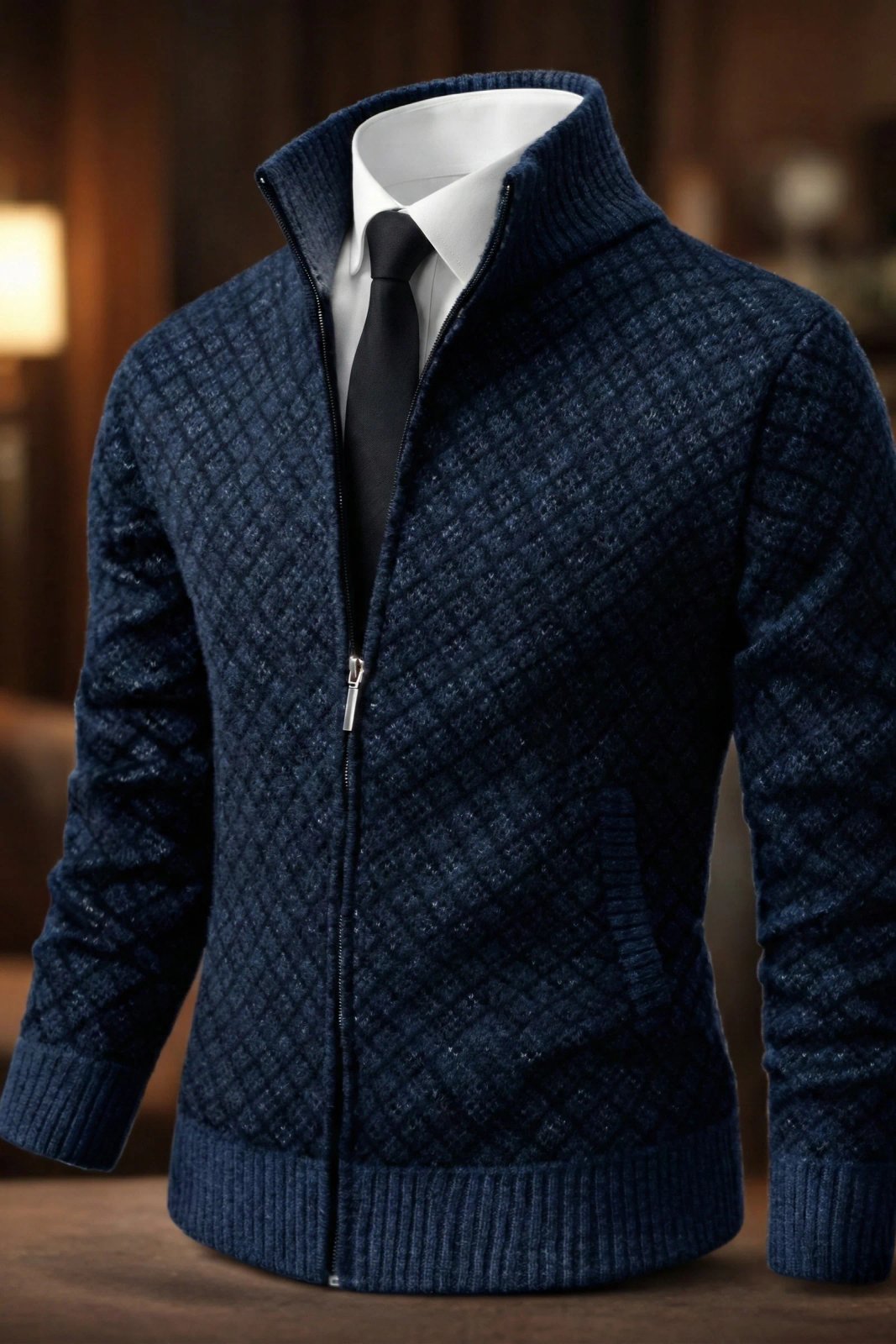 Dustin™ | Waffle-Knit Zip-Up Cardigan Sweater