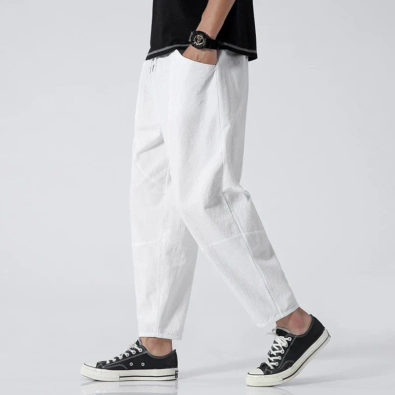 Henry™ | Drawstring Cotton-Linen Tapered Cropped Pants
