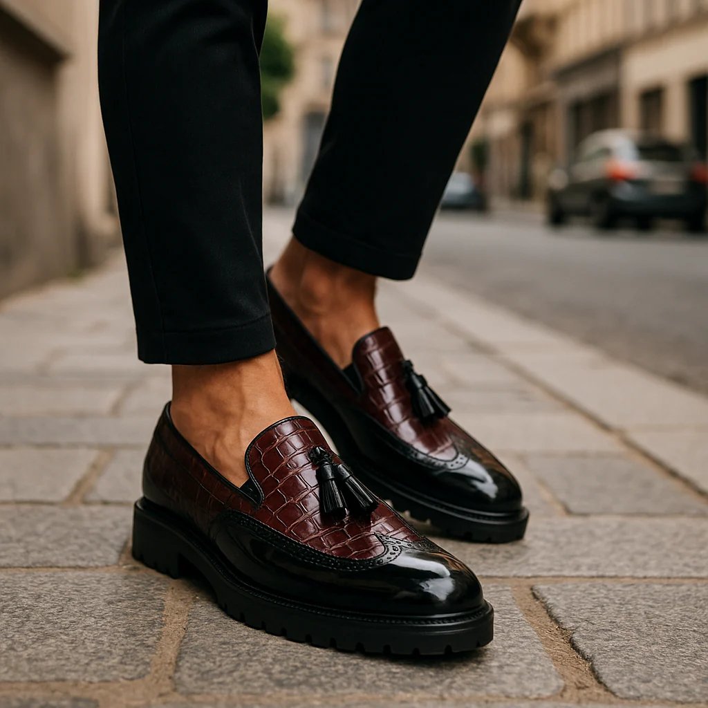 Lawrence™ | Croc-Embossed Tassel Cushioned Loafers