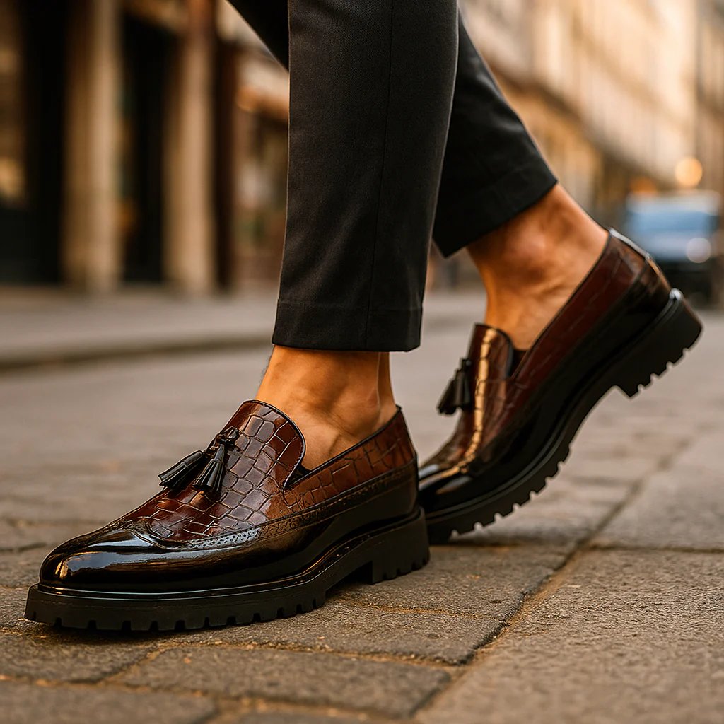Lawrence™ | Croc-Embossed Tassel Cushioned Loafers