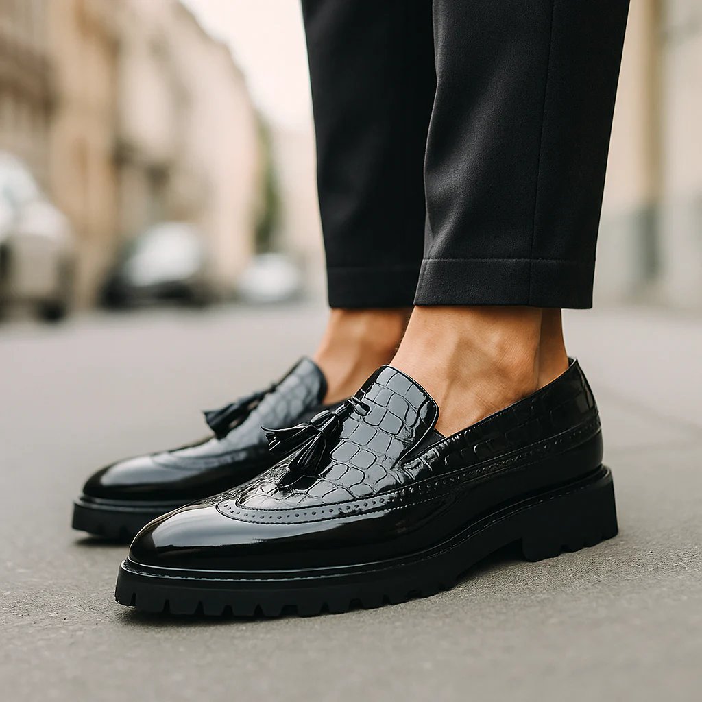 Lawrence™ | Croc-Embossed Tassel Cushioned Loafers