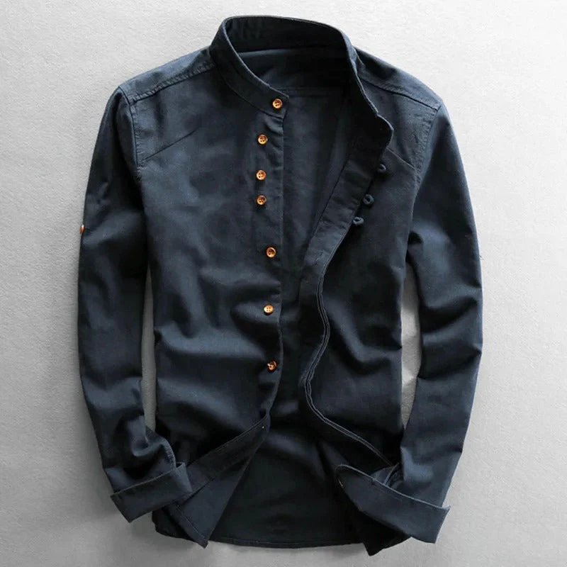 Leopold™ | Premium Cotton Stand Collar Shirt with Artisanal Buttons