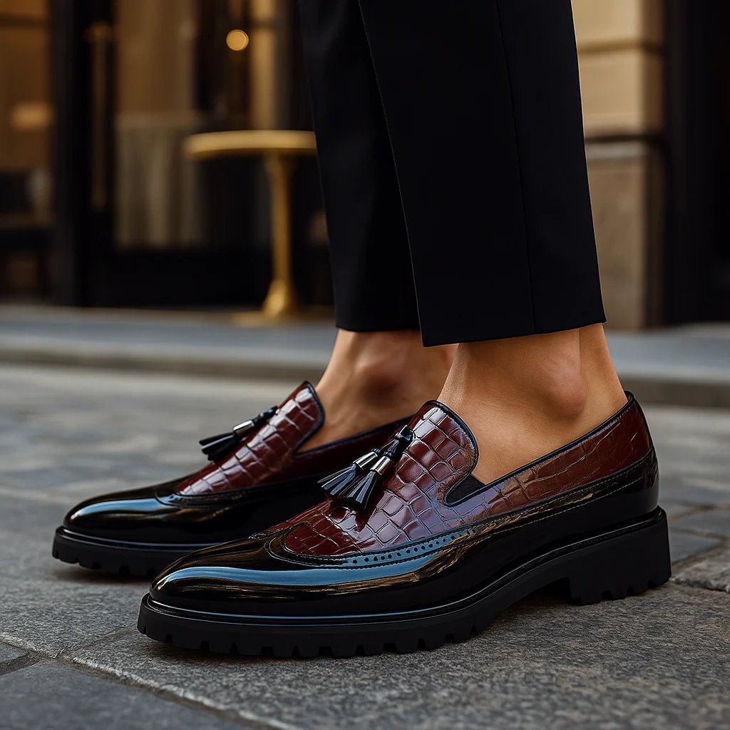 Lawrence™ | Croc-Embossed Tassel Cushioned Loafers